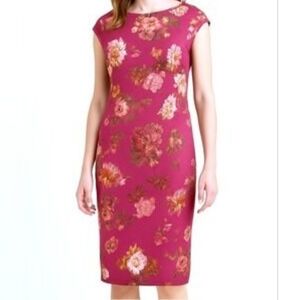 ECI Berry Pink Metallic Floral Sheath Midi Dress Size 8